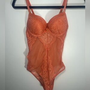 Daisy Fuentes Orange Lace Bodysuit